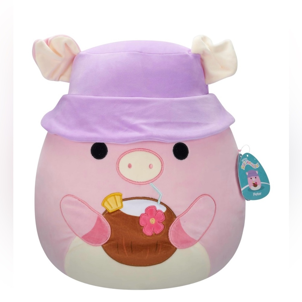 Squishmallows Peter the Pig with Tropical Drink 16"  BNWT